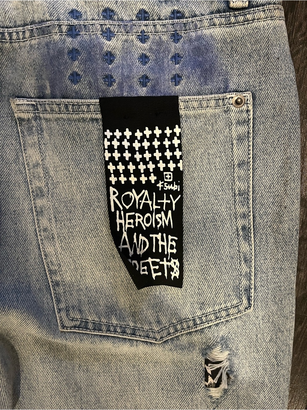 KSUBI Light Blue RELEASED Jeans with Black/White LOGO TAG Pocket, RARE!